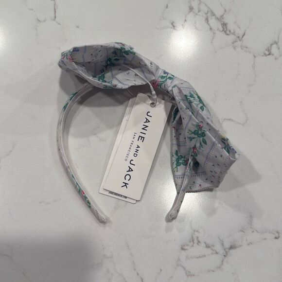 Janie and Jack Floral Bow Headband in White Floral One Size - Picture 2 of 3